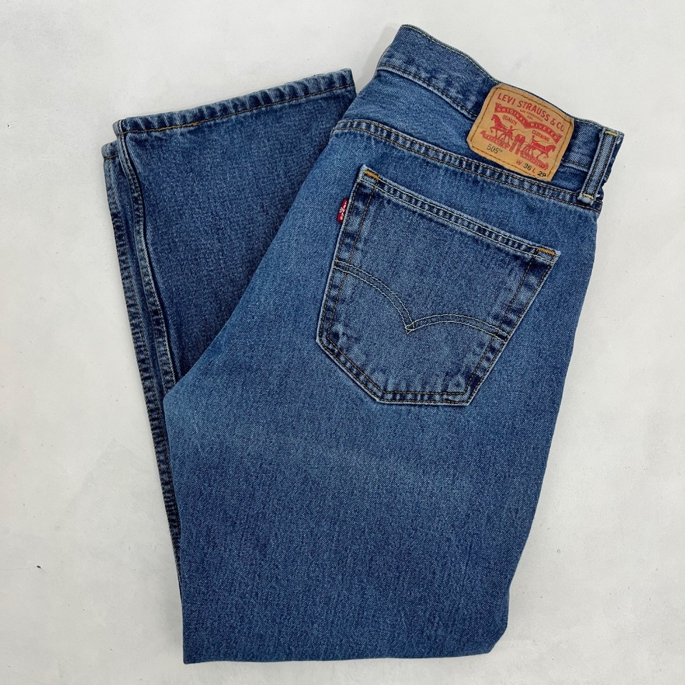 Levi Strauss & Co. 505 Mens Size 36x29 Straight Ankle Jeans Blue Denim 5-Pocket - Picture 12 of 12